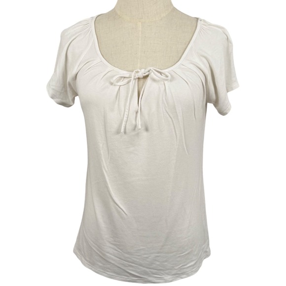 White House Black Market Tops - WHBM Women XXS Short Sleeve White Tie Front Peasant Top Coquette Coastal Office